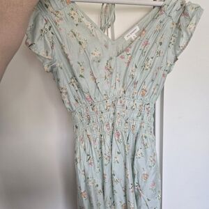 Blu Pepper Mint Floral V-Neck Smocked Midi Dress